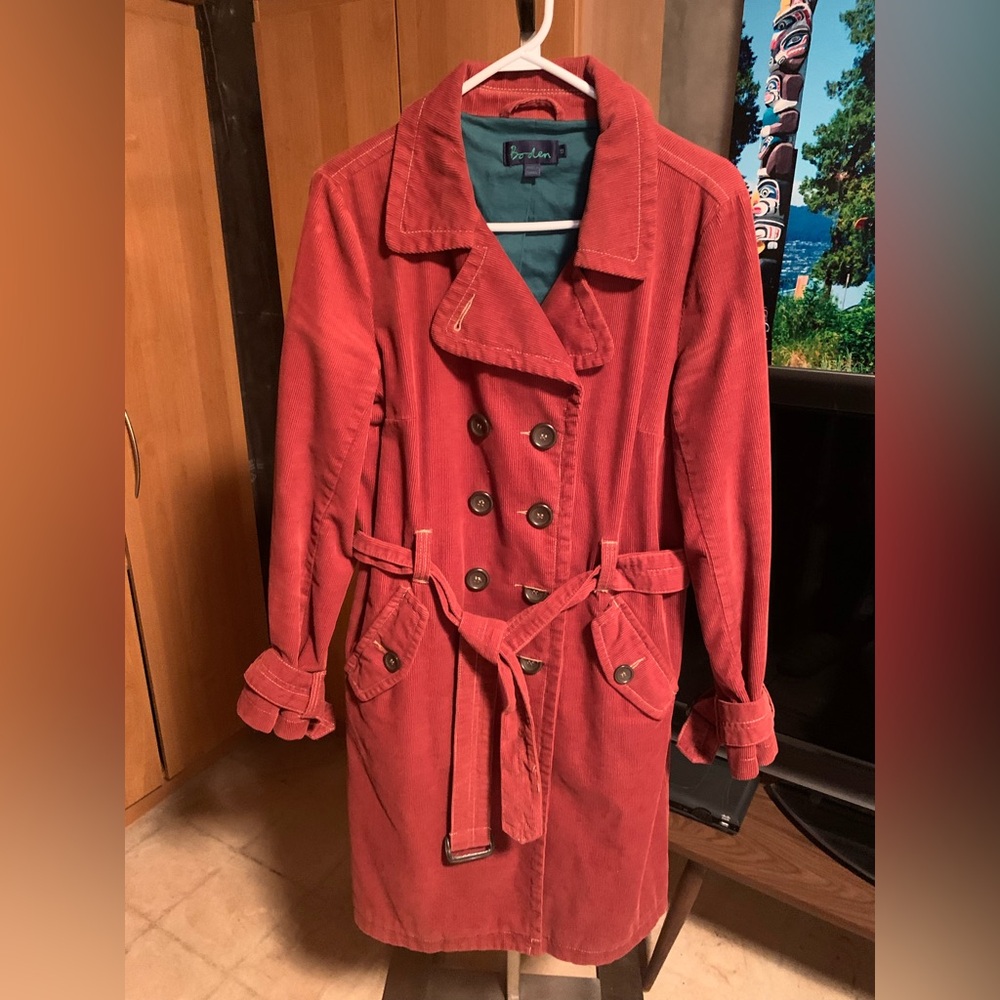 Boden Rust Corduroy Belted Trench Coat